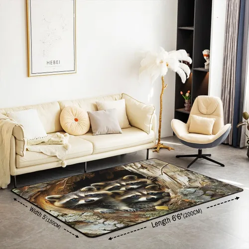 Miniatura 2 de Alfombra de mapache para sala de estar, dormitorio, alfombra de mapache de 3 x 5 pies, para niños y niñas, regalos de zarigüeya, alfombra decorativa
