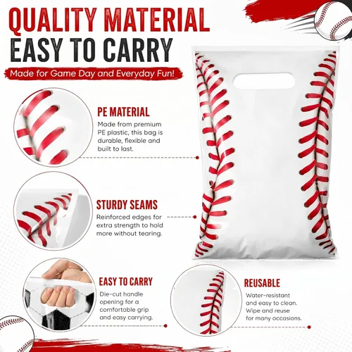 Miniatura 4 de Funrous 24 Pcs Football Sports Party Favor Bags Soccer Candy Gift Plastic Goodie Treat Bags Bulk with Handles for Baseball Basketball Theme Event