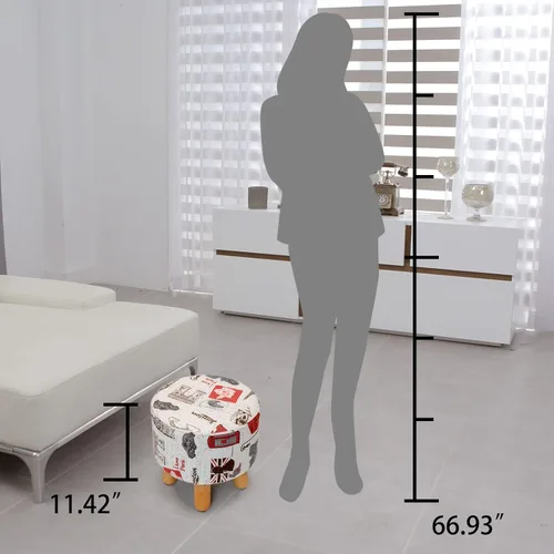 Miniatura 3 de H&B Luxuries Taburete otomano acolchado redondo de tela (4 patas, beige vintage)