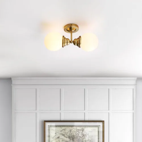 Miniatura 4 de Pathson Milk White Glass Wall Sconces Lighting, 2 Lights Industrial Wall Vanity Light Fixtures Brass Finish, Vintage Wall Sconce Lamp for Bathroom