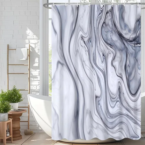 Miniatura 71 de Cortina de ducha abstracta de mármol negro gris y dorado con grietas, cortina de baño moderna ombre impresa, cortina impermeable y lavable de tela