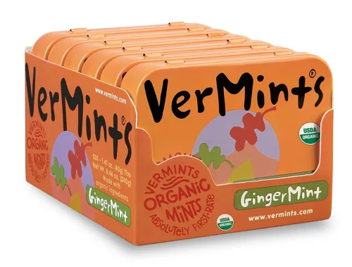 Miniatura 4 de VerMints Organic Breath Mints sabor a menta de jengibre, todo natural, sin OMG, sin nueces, sin gluten, vegano, KSA Kosher, paquete de 6, latas