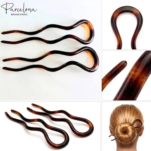 Miniatura 7 de Parcelona Francés Extra Grande 5 Pulgadas Tortuga Shell Ondulado Crink U En Forma De Horquilla De Pelo 2 Piezas