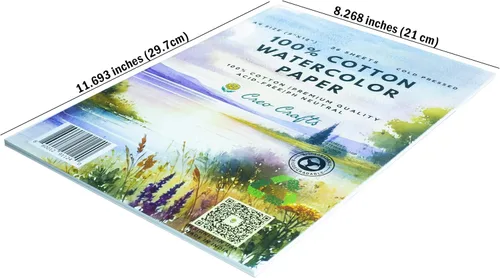 Miniatura 3 de Creo Crafts Papel de acuarela 100% algodón de 9 x 12 pulgadas, 36 hojas, A4, prensado en frío, sin ácidos, pH neutro, papel prémium de grado