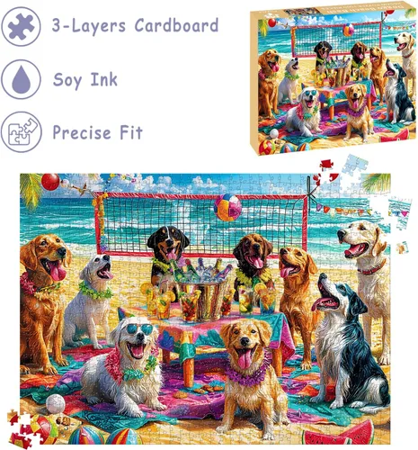 Miniatura 4 de Rompecabezas para adultos de 1000 piezas, rompecabezas de perro de 1000 piezas – Doggo Beach Bash, rompecabezas de decoración de fiesta