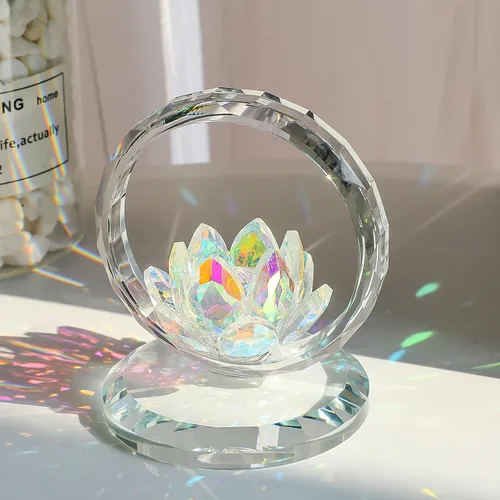 Miniatura 2 de LONGWIN Figura de cesta de flores de loto de cristal, decoración de arte coleccionable, decoración artística de Feng Shui, adornos decorativos