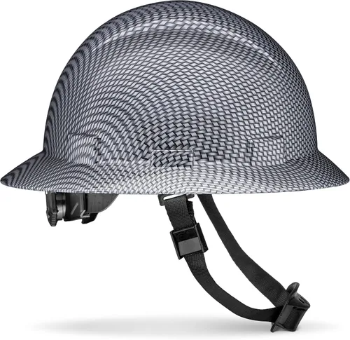 Miniatura 13 de Casco duro OSHA de ala completa sin ventilación con diseño de fibra de carbono, acabado brillante, con suspensión de 6 puntos ACERPAL