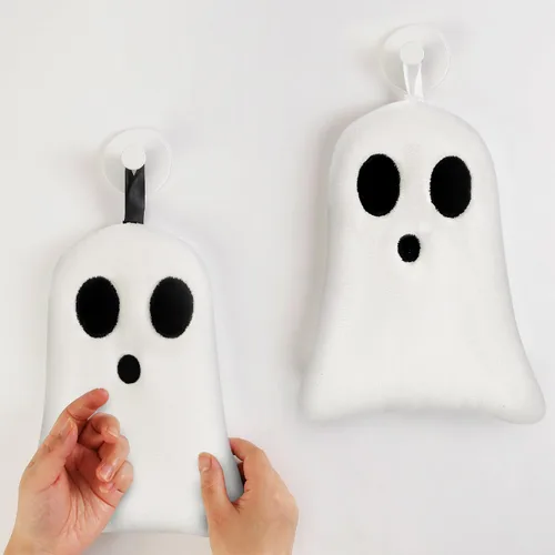 Miniatura 2 de Quera Paquete de 2 toallas de mano con diseño de fantasmas de Halloween, bordadas, decoración de lujo, para baño, juego de toallas decorativas