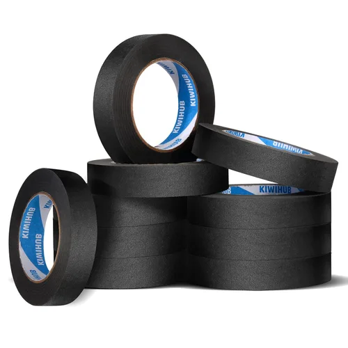 Cinta de Pintor Negra, 1" x 60 Yardas x 10 Rollos (600 Yardas en Total) - Cinta de Enmascarar de Adhesión Media para Pintura, Etiquetado, Negro