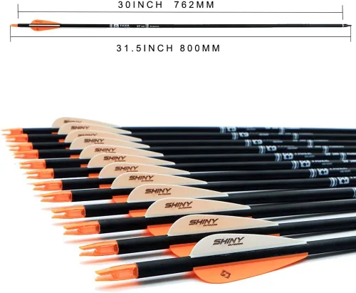 Miniatura 3 de TIGER ARCHERY - Flecha de carbono de 30 pulgadas con puntas extraíbles para arco compuesto y recurvo (paquete de 12 unidades)