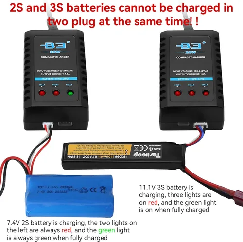 Miniatura 4 de Cargador de batería B3 Lipo - 2S 3S RC Balance Cargadores AC 7.4-11.1V 20W 1.6A con XH3P XH4P Plug para RC Baterías de Coche Drone Barco Avión