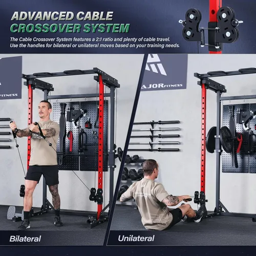 Miniatura 3 de MAJOR FITNESS Drone3 Power Rack, banco de sentadillas para gimnasio en casa de 2500lbs multifunción con sistema de polea doble, barra de tracción