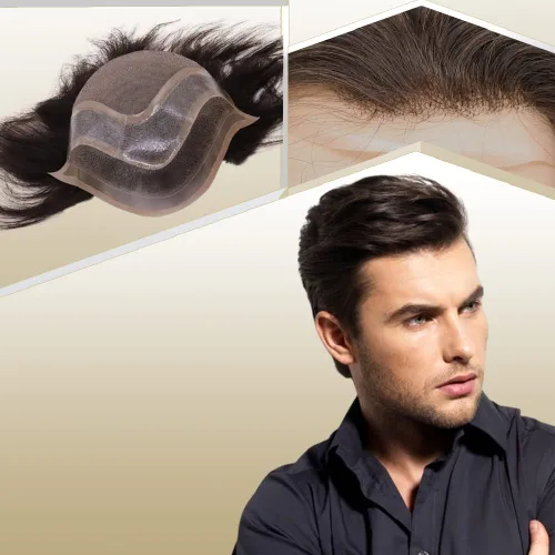 Miniatura 18 de Toupee para hombres, piezas de cabello 100% europeo, sistema de reemplazo de cabello humano virgen de 10 x 8 pulgadas, mono encaje con poliuretano