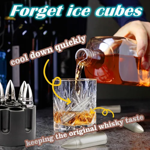 Miniatura 4 de Juego de piedras de whisky plateadas, regalos para hombres, papá, marido, cubo de hielo reutilizable para beber, juego de cóctel de whisky escocés