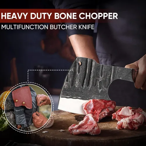 Miniatura 6 de Dream Reach Cuchillo para cortar carne, cuchillo para cortar carne, cuchillo de carnicero resistente hecho a mano con funda, picadora de espiga