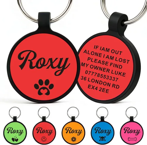 Miniatura 14 de Etiquetas para perros personalizadas para mascotas, etiqueta de silicona para perro, etiquetas de nombre para perro, etiquetas de perro Rosa