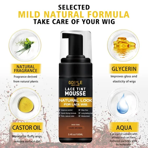 Miniatura 2 de Mousse de fusión de tinte de encaje para pelucas, tupés y postizos, juego de herramientas de acabado natural y pegamento (marrón oscuro)