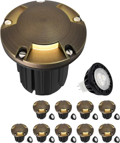 Miniatura 27 de MALORY Luces de Paisaje de Bajo Voltaje, (4.6''A) Cubierta Superior de Latón 12V Luces Empotradas en el Suelo para Exteriores, Iluminación LED