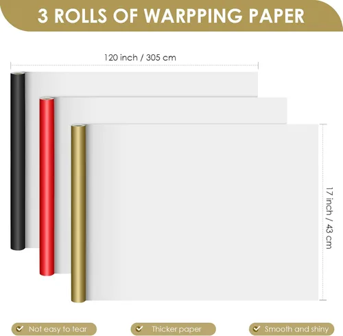 Miniatura 2 de VISPAD Rollos de papel de regalo, 3 mini rollos de 17 x 120 pulgadas, perfectos para envolver paquetes de regalo, manualidades, envoltura de regalo