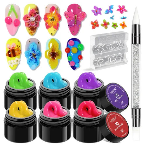 Miniatura 15 de MIZHSE Gel 3D de 1.06 oz para arte de uñas, gel transparente para esculpir uñas UV LED Soak Off Gel con lápiz de arte de uñas, diseño de uñas