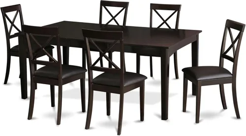 East West Furniture HEBO7-CAP-LC - Juego de mesa y sillas de cocina de 7 piezas, consta de una mesa de comedor rectangular con pedestal y 6 sillas