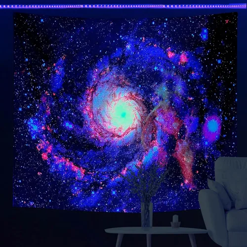 Miniatura 3 de PSYHILAR Tapiz de luz negra que brilla en la oscuridad UV del universo espacial Galaxy con luz negra para adultos (40 x 30 pulgadas)