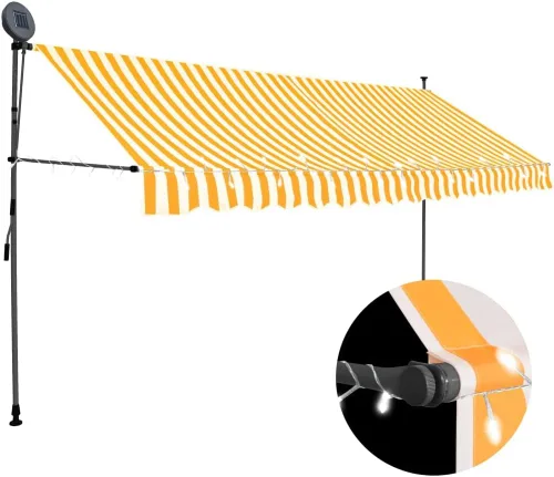 Miniatura 13 de vidaXL Toldo retráctil manual con luces LED, 59.1" - Amarillo y azul