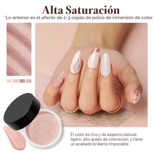 Miniatura 5 de Azurebeauty - Kit de iniciación de uñas en polvo de inmersión, 4 colores, purpurina de piel desnuda para todas las estaciones, juego de polvo