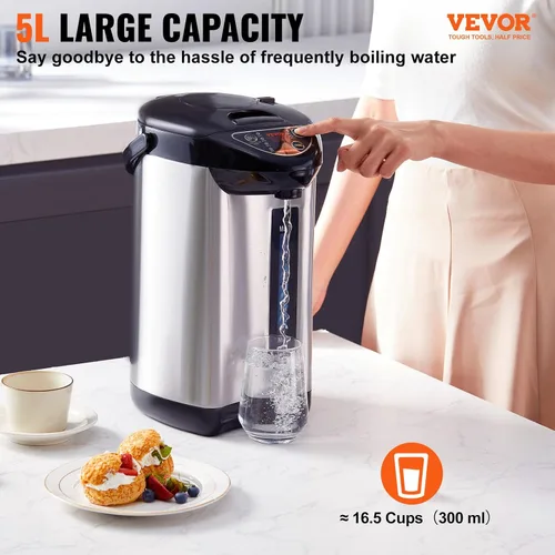 Miniatura 11 de VEVOR Dispensador de agua caliente, caldera y calentador de agua ajustable de 4 temperaturas, calentador de agua de encimera de acero inoxidable