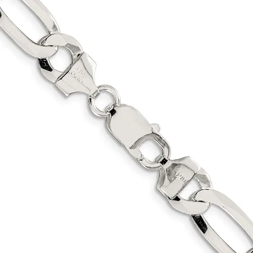 Miniatura 3 de Plata de Ley 8,5mm. Pulido Plana Figaro collar de cadena, pulsera o tobillera, plata de ley