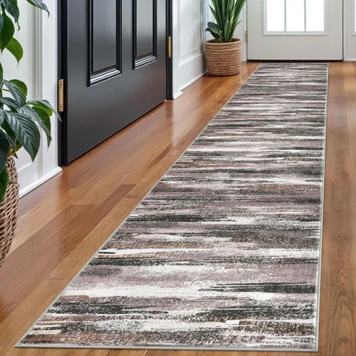 Miniatura 128 de Lansny Alfombra moderna abstracta de 2 x 5 pies, color negro, gris, blanco, lavable, alfombra de entrada para cocina, alfombra antideslizante suave