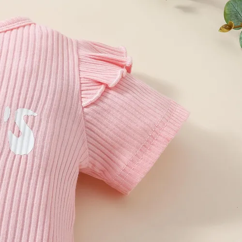 Miniatura 75 de Sejardin Ropa de verano para bebé y niña, recién nacida, manga corta, con letras, mameluco elástico con diadema