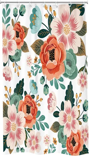 Miniatura 5 de Riyidecor Cortina de ducha pequeña de 36 pulgadas de ancho x 72 pulgadas de alto, media estrecha, para primavera, floral, decoración de baño, hojas