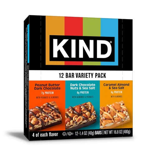 KIND Paquete variado de barras de nueces favoritas, 1.4 onzas, 12 unidades, chocolate negro con nueces y sal marina, chocolate negro con mantequilla