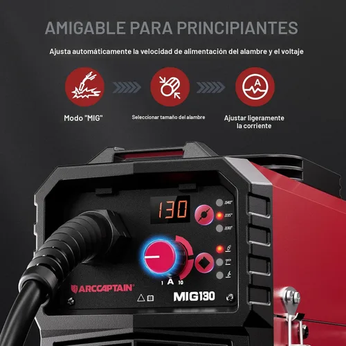 Miniatura 4 de ARCCAPTAIN Soldador MIG de 130 A, soldador MIG de núcleo de flujo de 110 V, máquina de soldadura TIG/Stick 3 en 1 con sinergia, equipo de soldadura