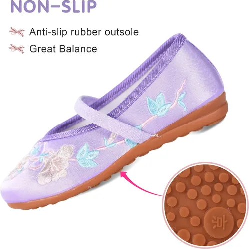 Miniatura 2 de BESSIVIC Zapatos de vestir para niñas, zapatos Mary Jane para niñas con tacón bajo, zapatos planos de ballet de flores de princesa para bodas