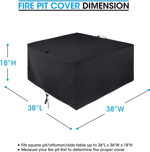 Miniatura 7 de Unicook Funda cuadrada para hoguera de 38 pulgadas, resistente e impermeable, protector para fogata al aire libre con cordón y asas, protección