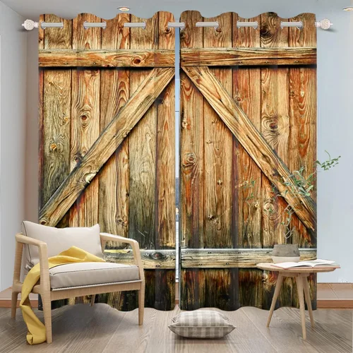 Miniatura 10 de Cortinas rústicas para ventana de puerta de granero, puerta de madera gris, puerta de garaje, tratamiento de ventana para sala de estar, dormitorio