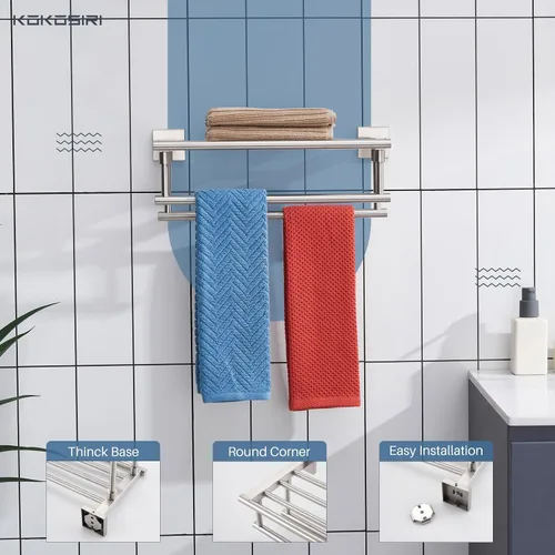 Miniatura 7 de KOKOSIRI Estante para toallas con doble barra de toallas de 16 pulgadas, toallero de baño, soporte para toallas montado en la pared de acero