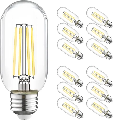 Miniatura 12 de Bombilla LED regulable T45 equivalente a 60 W, bombillas LED Edison vintage E26, bombilla decorativa tubular transparente, 2700 K, blanco suave, 750
