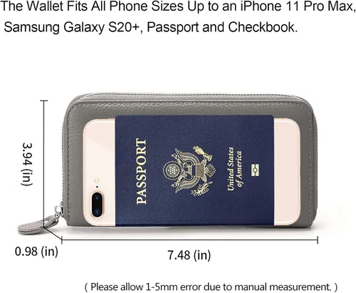 Miniatura 4 de Moflycom - Cartera de cuero genuino para mujer, con cierre y seguridad RFID