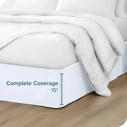 Miniatura 4 de Bare Home Falda de cama individual para niños - Caída entallada de 15 pulgadas, fácil ajuste - Falda de cama para camas - Pliegues centrales