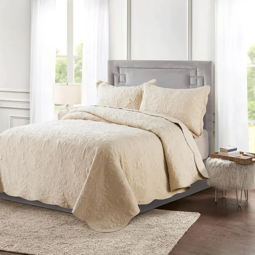 Miniatura 20 de HoneiLife - Juego de colcha de tamaño Queen, juego de ropa de cama de pana bordada de 3 piezas, colcha de lujo, ligera, cálida, para todas las Pana