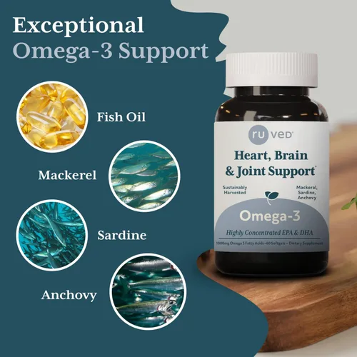 Miniatura 4 de Ruved 1000mg Omega-3, Omega 3 puro y potente para el bienestar diario, ácidos grasos esenciales para el cerebro, las articulaciones y la salud