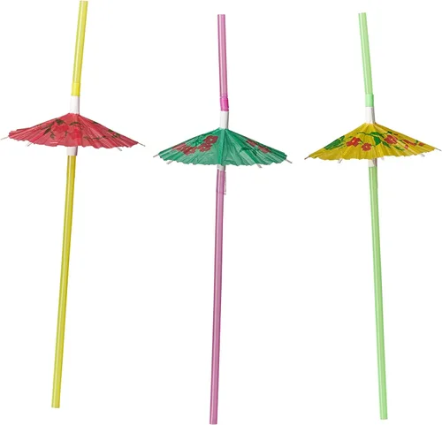 Miniatura 2 de Comfy Package [50 unidades] Pajitas de paraguas, pajitas de cóctel de plástico flexibles, palos Swizzle de colores surtidos, mini pajitas