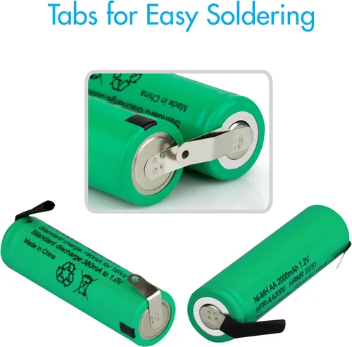 Miniatura 5 de Tenergy AA 1.2V NiMH 2000mAh Pilas AA recargables con parte superior plana con pestañas, paquete de 10