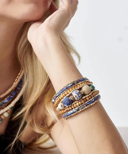 Miniatura 3 de Pulseras boho para mujer Pulsera de cuentas de madera y metal Pulsera Cleopatra Joyería Boho Pulsera de cuentas Pulsera elástica para mujer