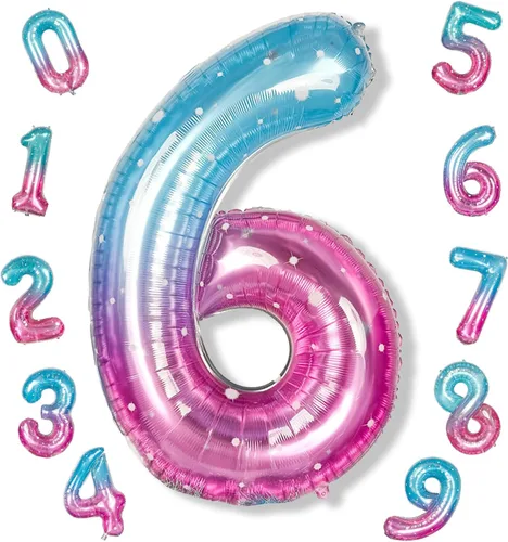 Miniatura 114 de Globos de número azul pastel de 40 pulgadas, globo gigante autoinflable de aluminio número 5 de cumpleaños para niños, globos azul bebé para hombres