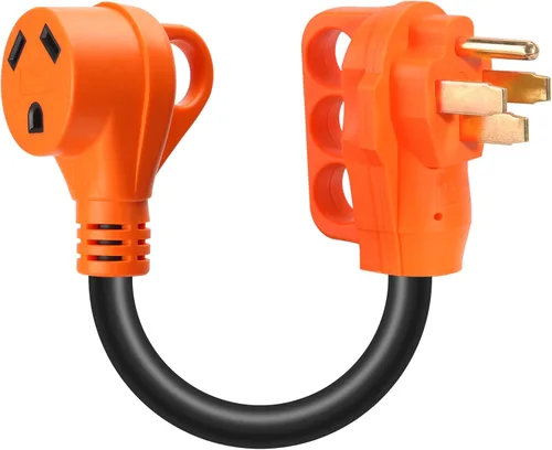 Adaptador de RV macho de 50 amperios a 30 amperios hembra de 12 pulgadas, NEMA 14-50P a NEMA TT-30R, 125V 3750W STW 10 AWG 50M/30F Adaptador