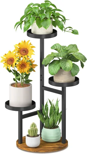 iDavosic.ly Soporte para plantas de 3 niveles para interiores, estante de metal de esquina escalonada para múltiples flores, estante alto de